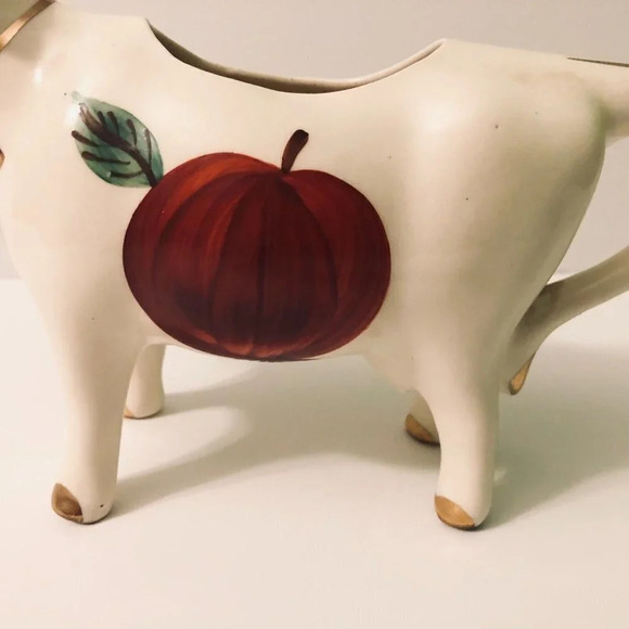 Vintage Ceramic Cow Creamer Figurine Apple 8 Inch Long Farm  Animal - Picture 5 of 12